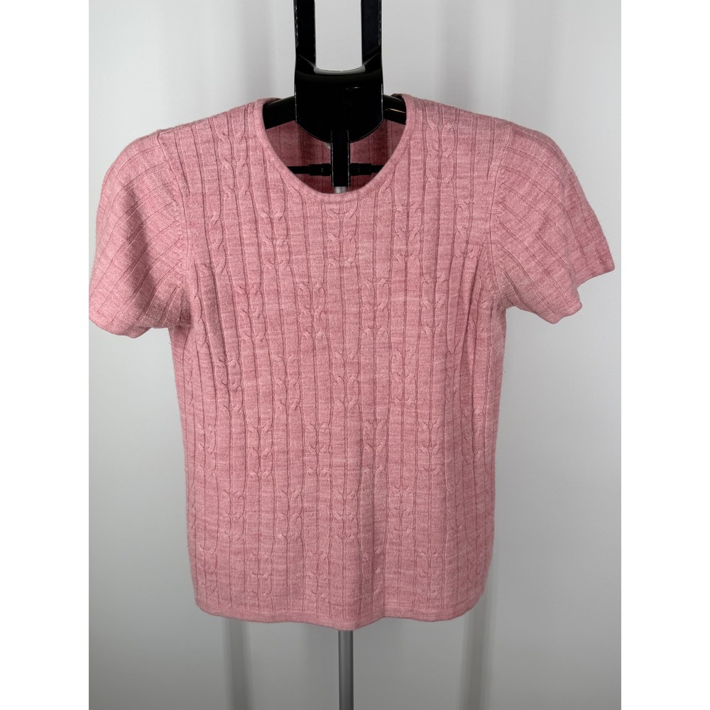 Evan-Picone Womens Pink Cable‎ Knit Short Sleeve Sweater Crew Neck Size M